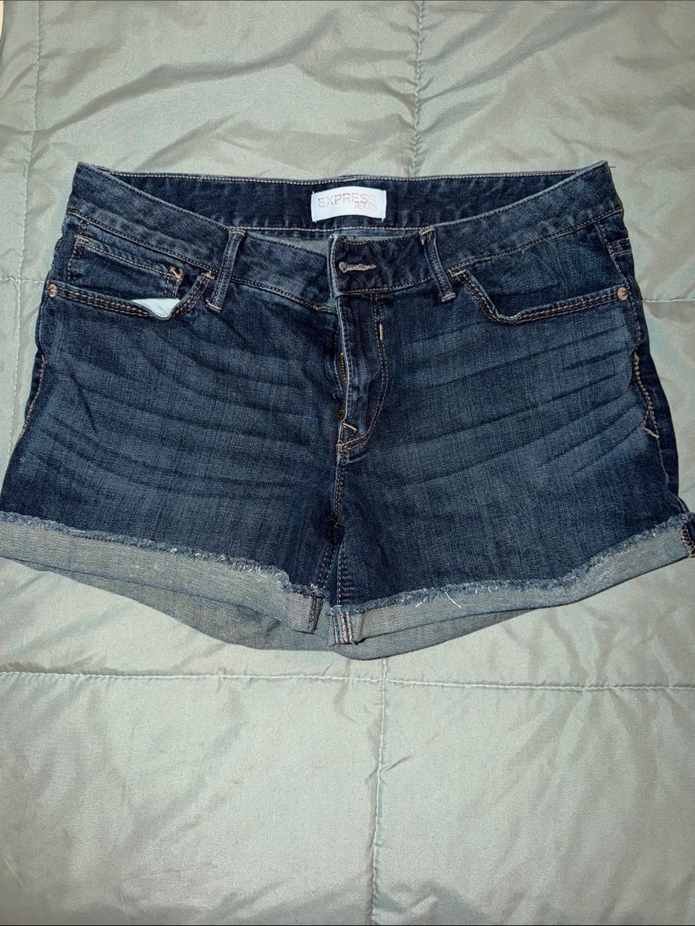 Express Women's Dark Wash Denim Cutoff Shorts